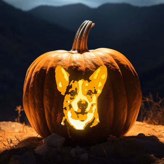 Mockup of a corgi pumpkin carving